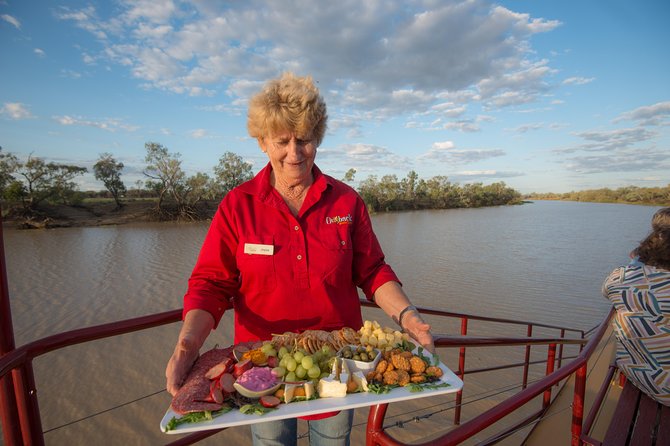 Drover's Sunset Cruise includes Smithy's Outback Dinner and Show - On the Longreach Explorer: sunset cruising on the Thompson River