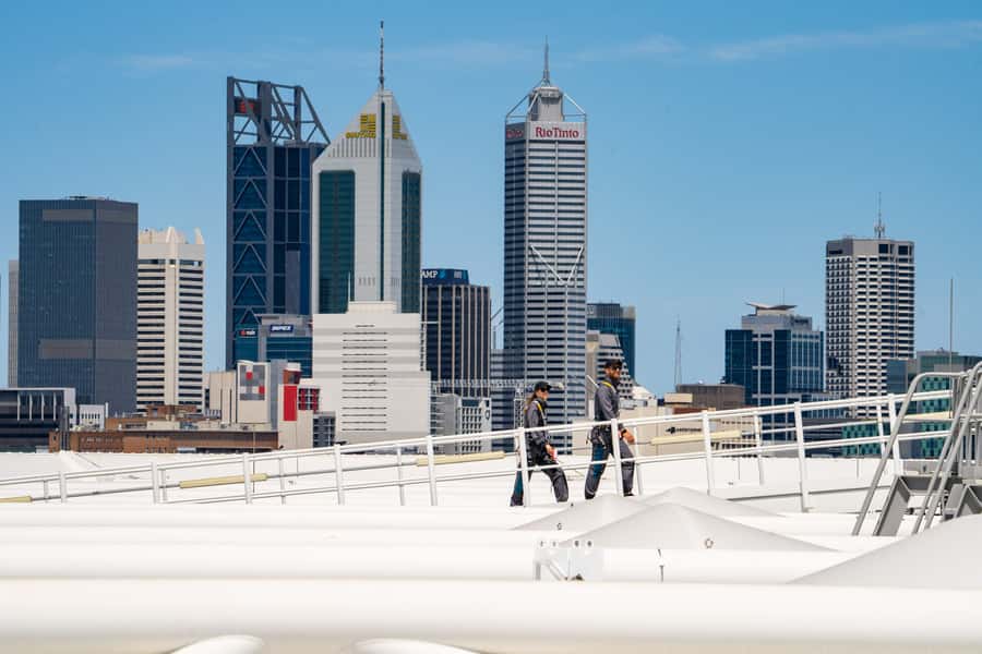 Optus Stadium HALO Rooftop Experience - The Western Viewing Deck: Derbarl Yerrigan and city angles you can actually place