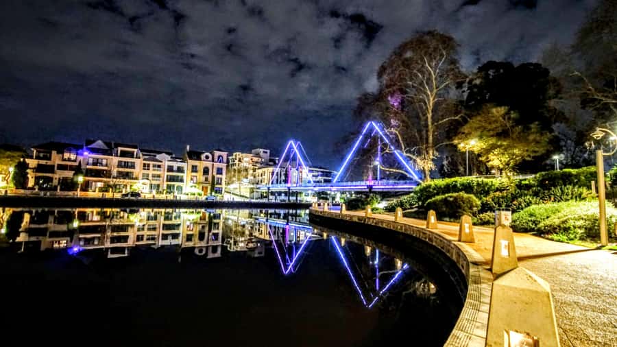 Perth: City of Lights Tour with Dessert - Perth Stadium and Matagarup Bridge: your first big glow stops
