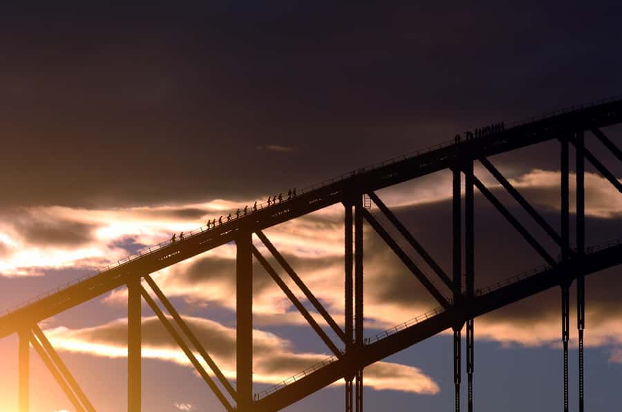 Sydney Harbour BridgeClimb: Summit Twilight - Climbing the upper arch to the peak, what happens as the light shifts